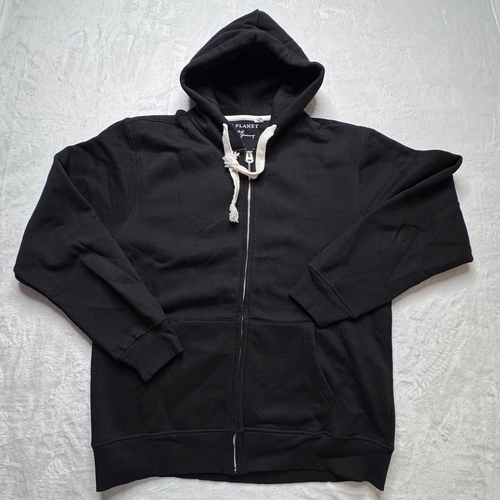 Free Planet Mens 2X Black Full Zip Fleece Hoodie Sweatshirt Casual Zip Up Layers